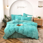 5 pièces Ensemble de literie housse de couette shaggy – Longue fourrure synthétique luxueuse ultra douce (Aqua, Full/Queen)