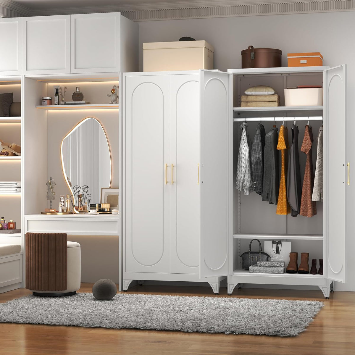 71" White Metal Armoire Wardrobe Closet with 2 Doors and Shelves