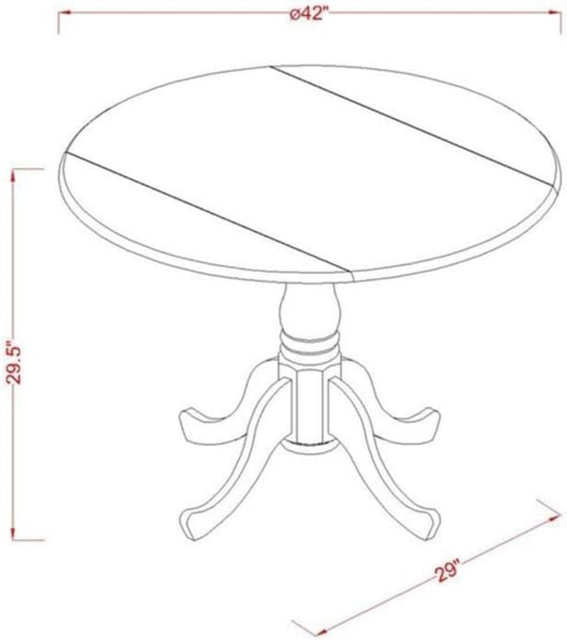 DLGR3-WHI-W Ensemble de table de salle à manger de 3 pièces pour petits espaces, comprenant une table de salle à manger ronde avec tablette rabattable et 2 chaises à assise en bois, 42X42 Inch, Blanc lin