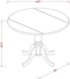 DLGR3-WHI-W Ensemble de table de salle à manger de 3 pièces pour petits espaces, comprenant une table de salle à manger ronde avec tablette rabattable et 2 chaises à assise en bois, 42X42 Inch, Blanc lin