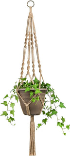 4 Pack Macrame Plant Hangers Indoor Hanging Planter Basket Decorative Flower Pot Holder Jute Rope for Indoor Outdoor Home Decor 4 Legs 40 Inch, Brown