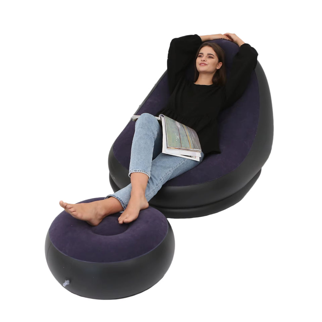 Inflatable Lounge Chair Outdoor Sofa with Footstool Plush Sofa