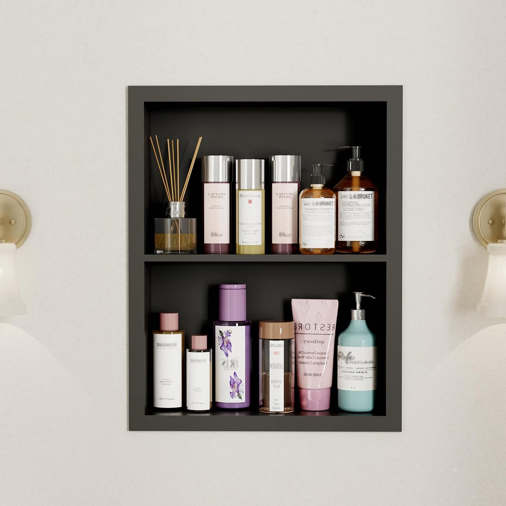 14X18 Medicine Cabinet Recessed Stainless Steel, 2-Tier, Medicine Cabinet Organizer,Stainless Steel Wall Niche, Bathroom Wall Cabinet, Recessed Bathroom Cabinet, Wall Cabinet, Black
