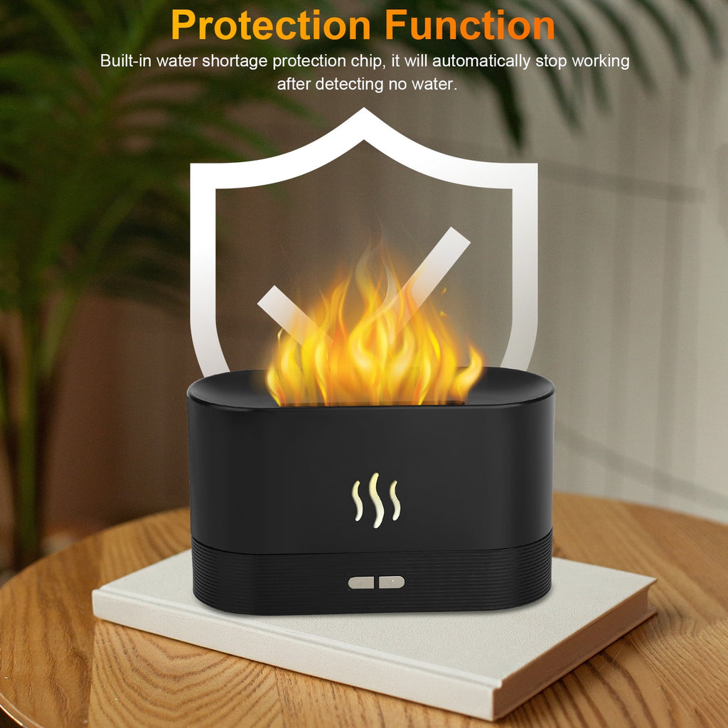 Humidificateur à huiles essentielles diffuseur d'air de 180 ml, diffuseur de brume aromatique avec effet feu et LED à changement de couleur 7 pour bureau