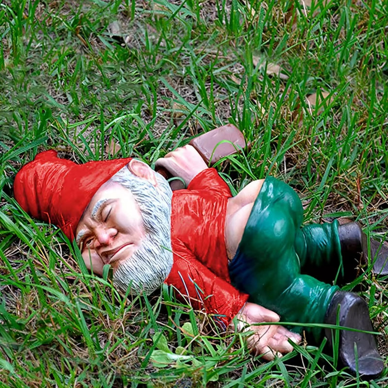 1Pc Drunken Garden Gnome Statue, 5.91Inch Resin Garden Gnome Crafts, Garden Decoration, Creative Garden Statue Decor, Weatherpro