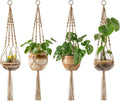4 Pack Macrame Plant Hangers Indoor Hanging Planter Basket Decorative Flower Pot Holder Jute Rope for Indoor Outdoor Home Decor 4 Legs 40 Inch, Brown