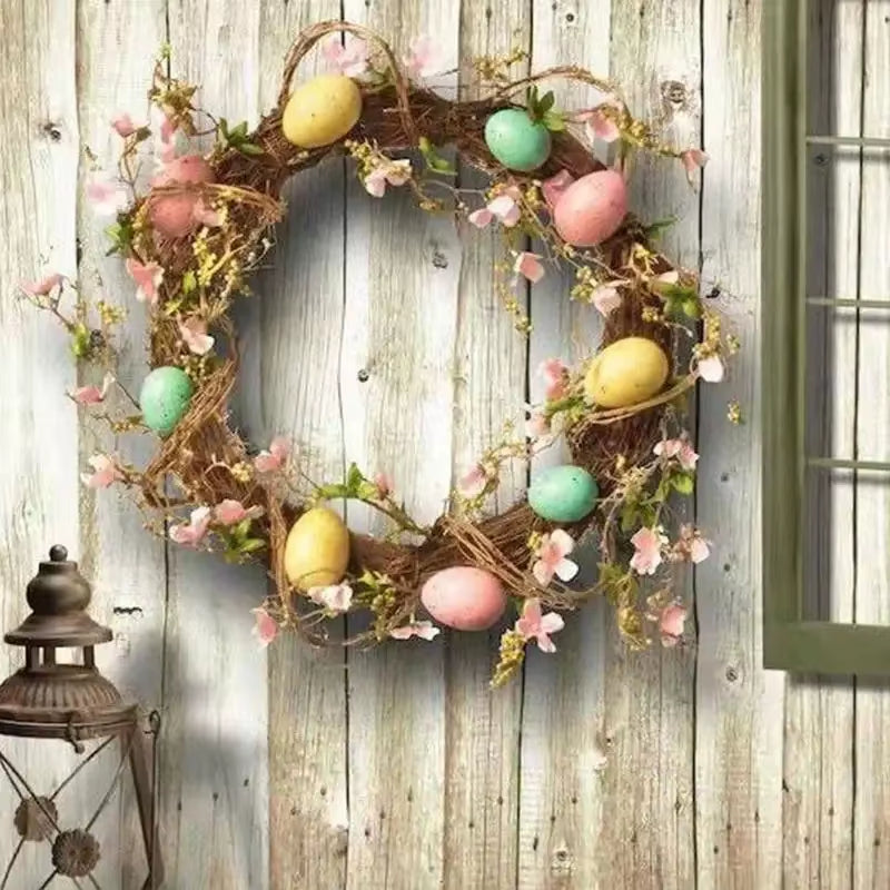 45Cm Colorful Easter Eggs Decor Wreaths for Front Door Pastel Easter Egg Mini Spring Easter Wreath Easter Window Decor Wreath
