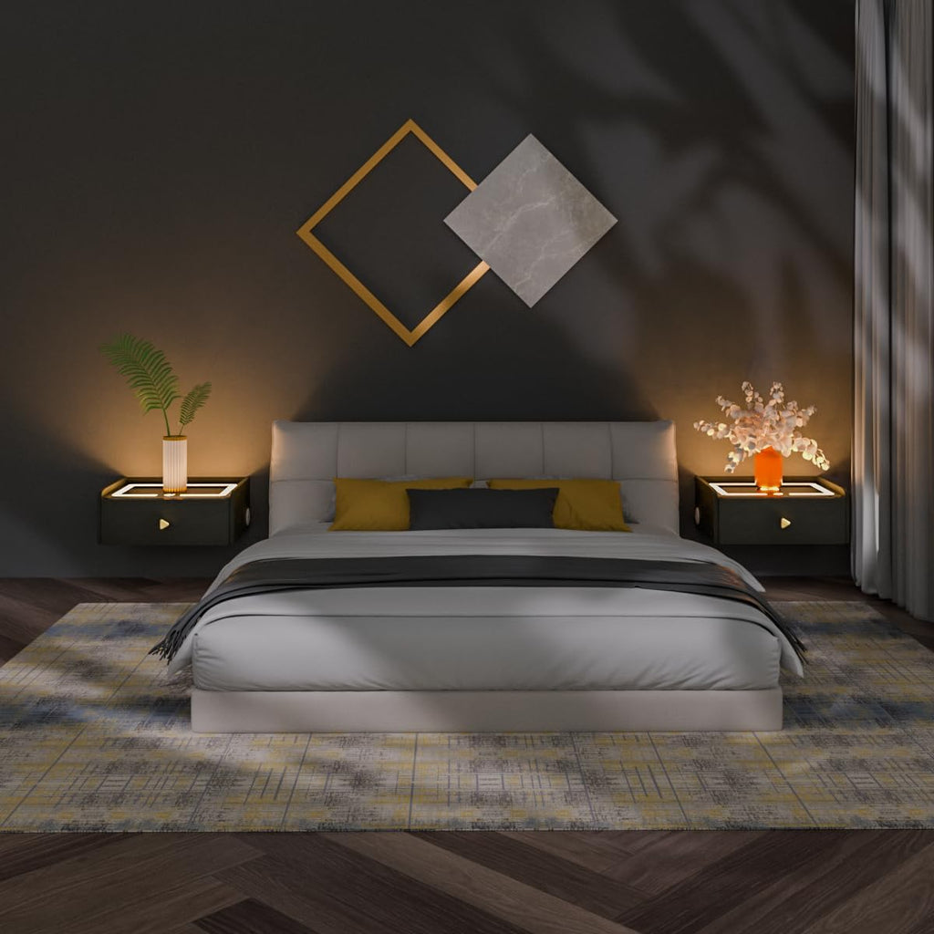 Floating Nightstand with Wireless Charging Station Bedside Table LED Smart Bedside Table Wall Mounted Nightstand Dorm Night Stand Black