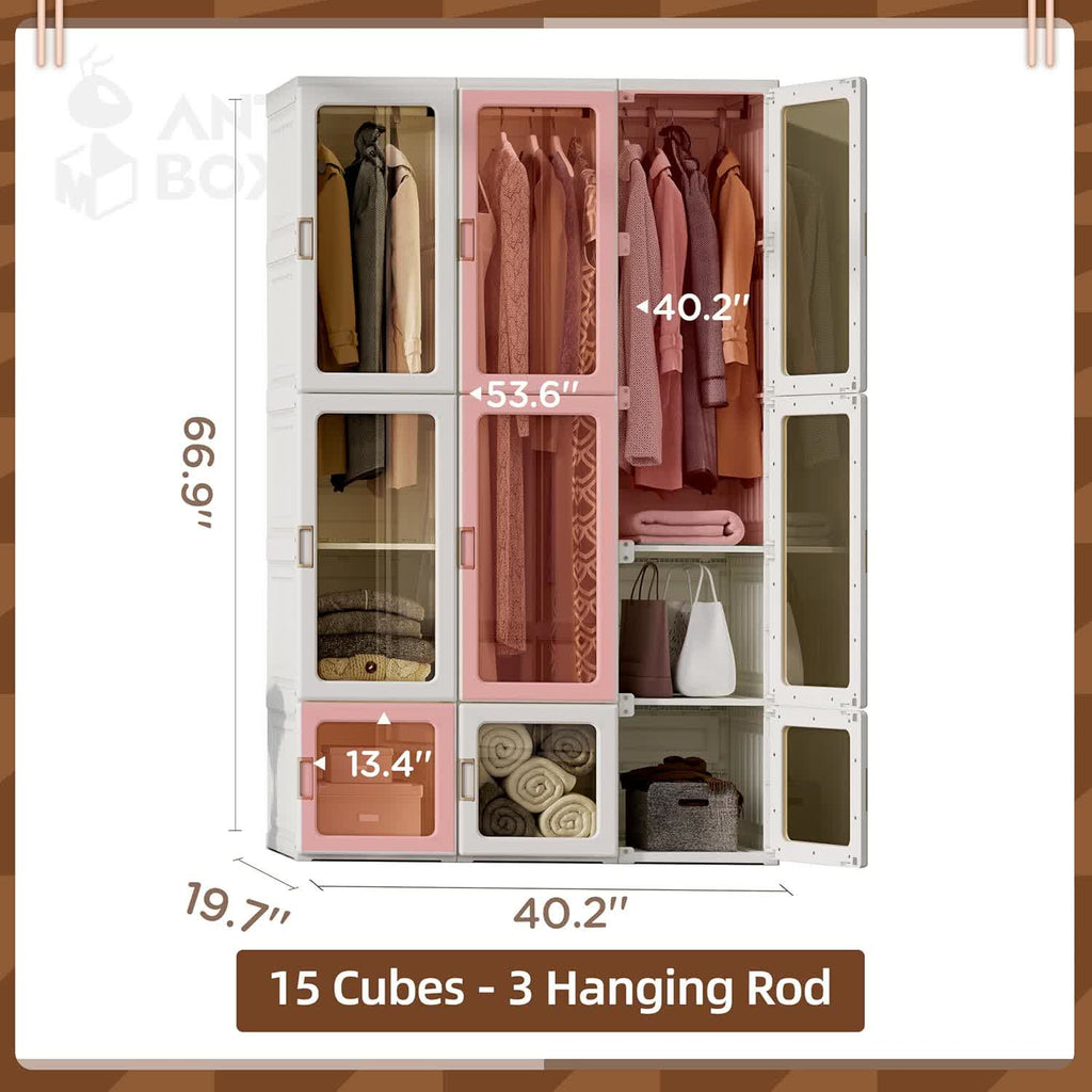 Foldable Wardrobe Closet with Hanging Rods