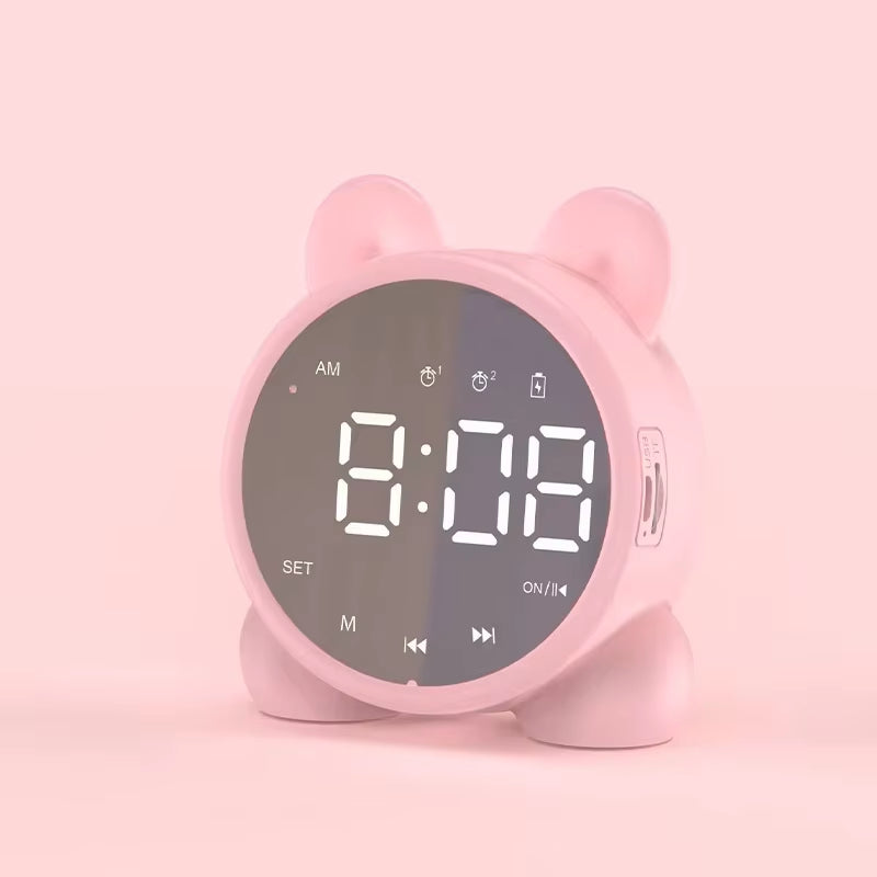 Bluetooth Mirror Table Clock Kids Alarm Clock Cute Cat Digital Alarm Clock for Kids Bedside Clock Children'S Sleep Led Clocks