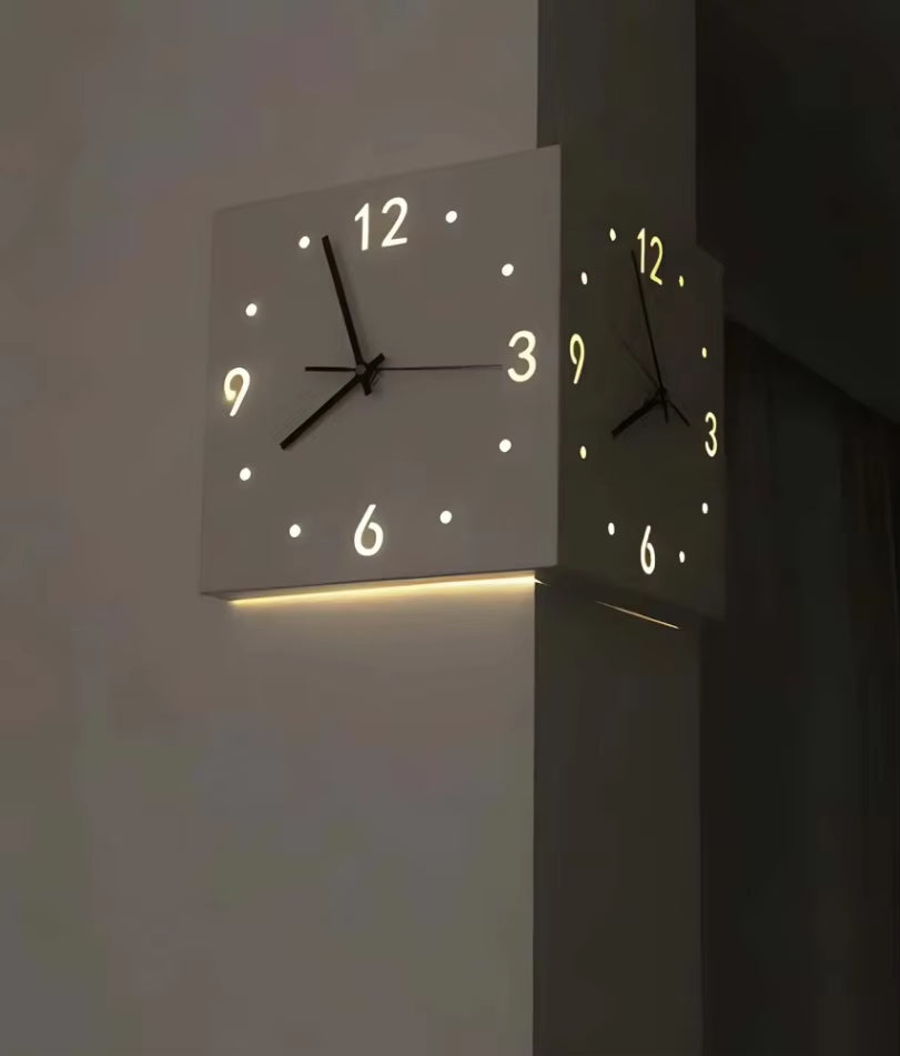 Corner Modern Wall Clock, Stylish Double-Sided Luminous Wall Clock, Sensor Luminous Corner Wall Clock, Mute Wall Clock