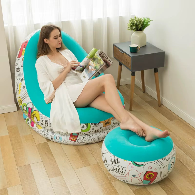Inflatable Lounge Chair Outdoor Sofa with Footstool Plush Sofa