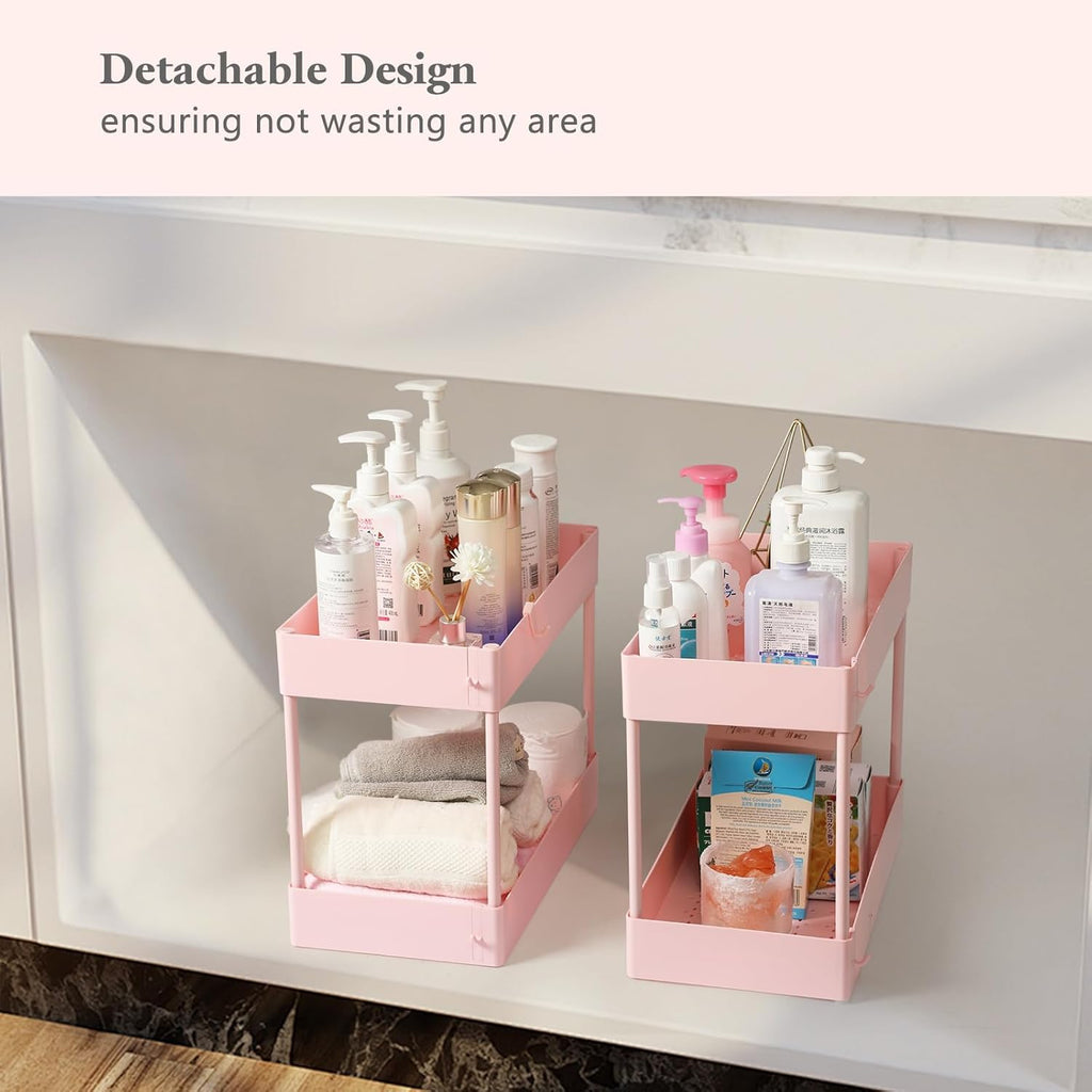 4-Tier Pink Slim Storage Cart, Narrow Laundry Cart with Wheels, Dividers, Hanging Cups, Hooks, Easy Assembly
