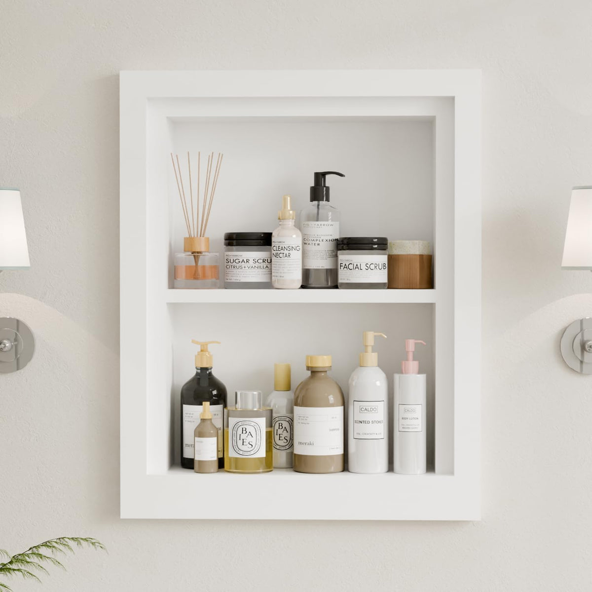 Solid Wood 14 X 18 Recessed Medicine Cabinet,2-Tier, Medicine Cabinet Organizer,Wall Niche, Bathroom Wall Cabinet, Recessed Bathroom Cabinet,Recessed Wall Cabinet, Bathroom Cabinet with Storage, White