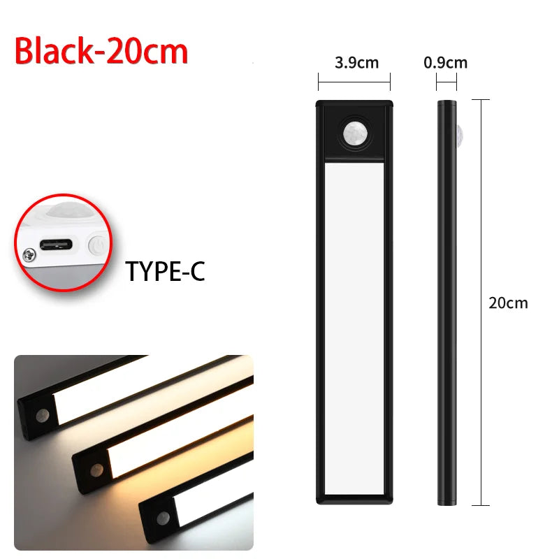 LED Night Light 20/30/40/60CM Motion Sensor Wireless USB Cabinet Night Light Wardrobe Lamp for Kitchen Cabinet Bedroom Wardrobe