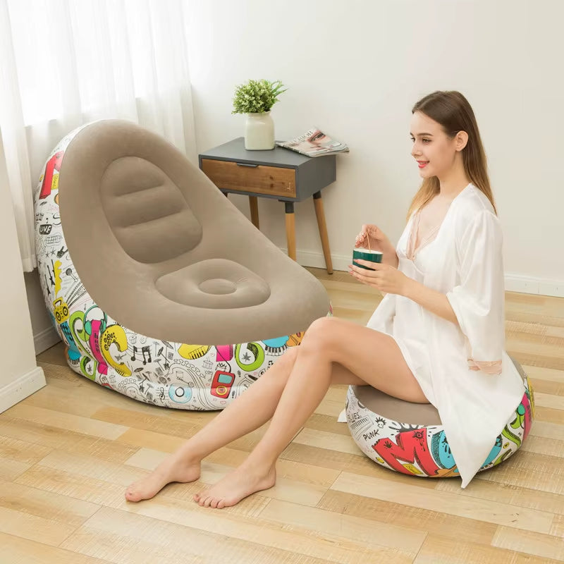 Inflatable Lounge Chair Outdoor Sofa with Footstool Plush Sofa