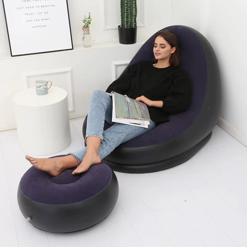Inflatable Lounge Chair Outdoor Sofa with Footstool Plush Sofa