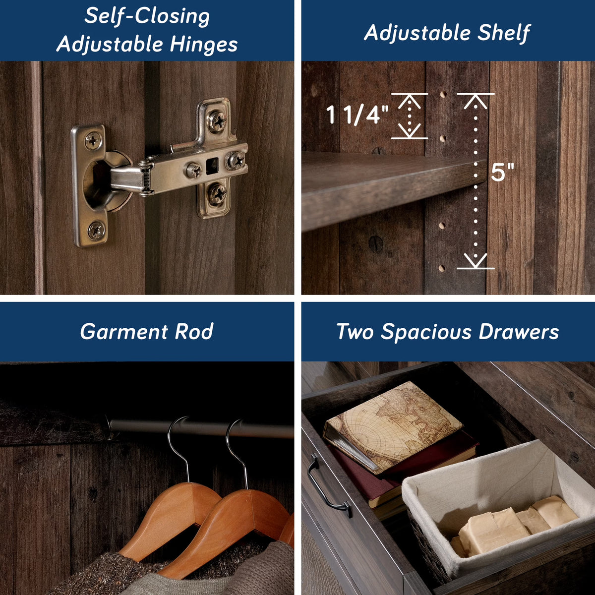 Select Wardrobe Armoire, Reclaimed Pine Finish
