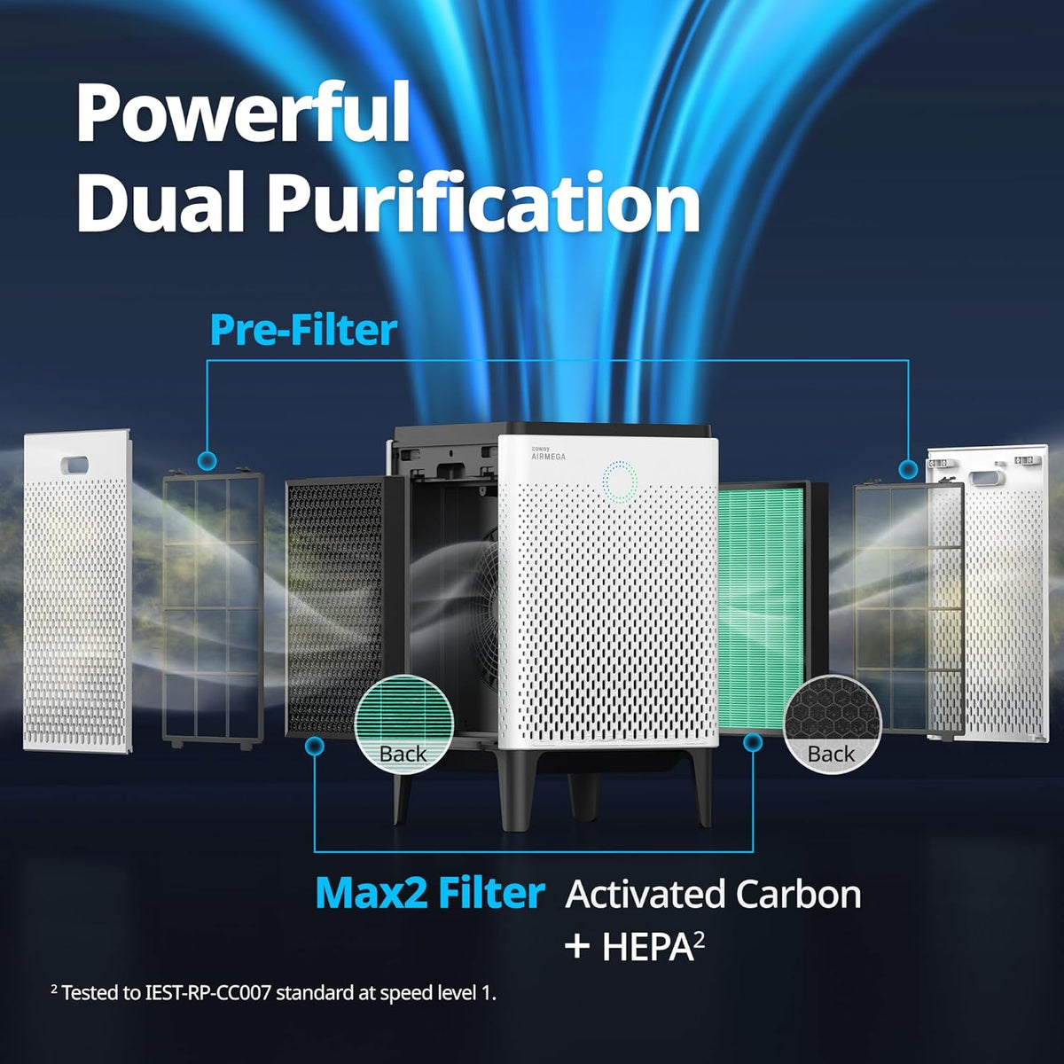 COWAY Air Purifier for Large Room Whole Home up to 2,512Ft², HEPA Filter for Smoke, Allergies, Pet Dander, Odor, App-Enabled, AQI, Smart Mode, Timer, 5Yr Warranty, Airmega 300S, AP-1515G