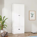 70.9 In. H X 86.8 In. W, White Wood Shoe Storage Bench, Coat Hanger & Wardrobe 3-IN-1 (Shoe Storage & Wardrobe)