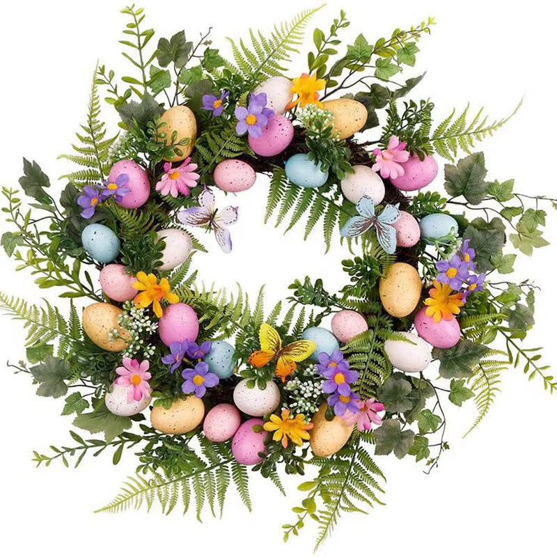 45Cm Colorful Easter Eggs Decor Wreaths for Front Door Pastel Easter Egg Mini Spring Easter Wreath Easter Window Decor Wreath