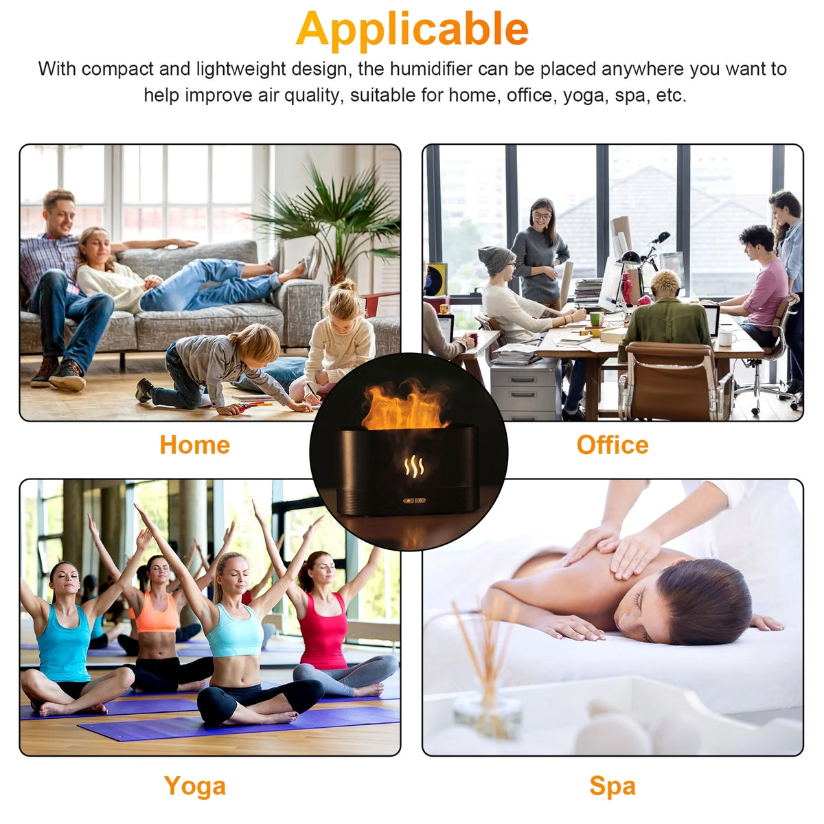 Humidificateur à huiles essentielles diffuseur d'air de 180 ml, diffuseur de brume aromatique avec effet feu et LED à changement de couleur 7 pour bureau