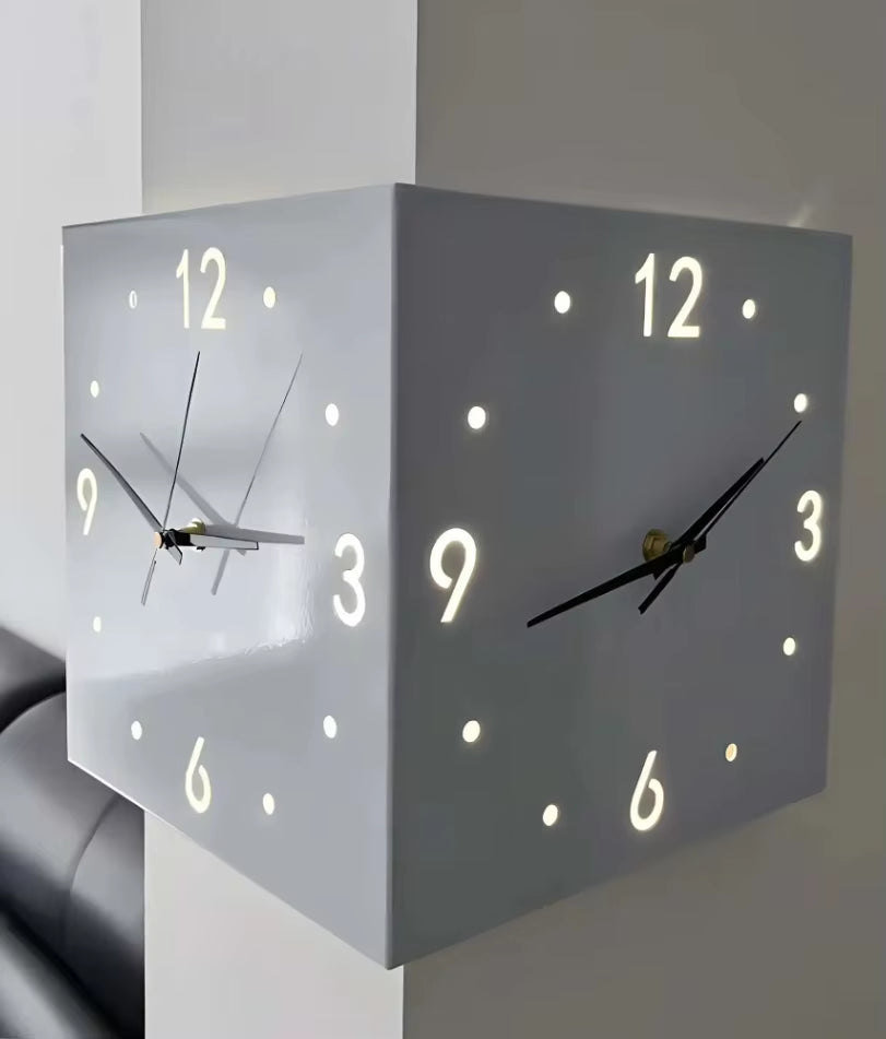 Corner Modern Wall Clock, Stylish Double-Sided Luminous Wall Clock, Sensor Luminous Corner Wall Clock, Mute Wall Clock