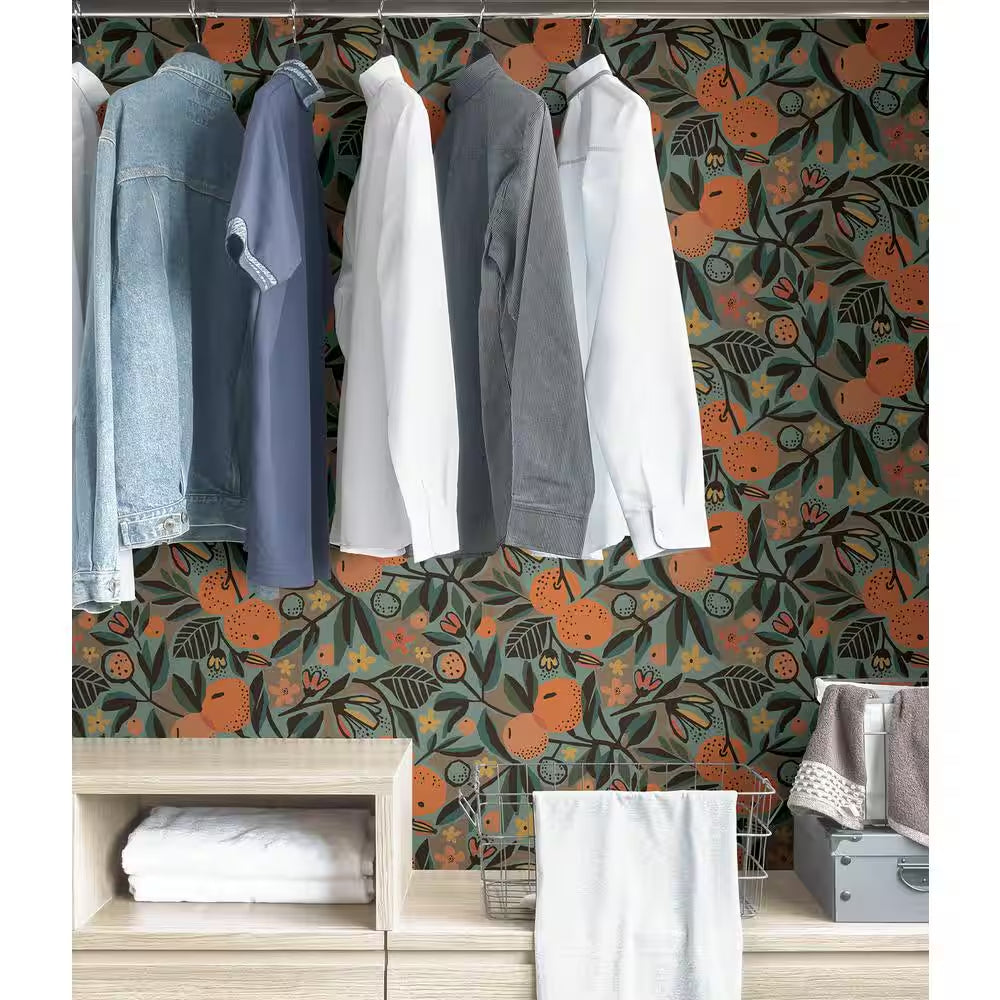 Teal Clementine Garden Vinyl Matte Peel and Stick Wallpaper Roll
