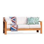 Logan Outdoor Sofa with Tan Cushions and Teak Frame