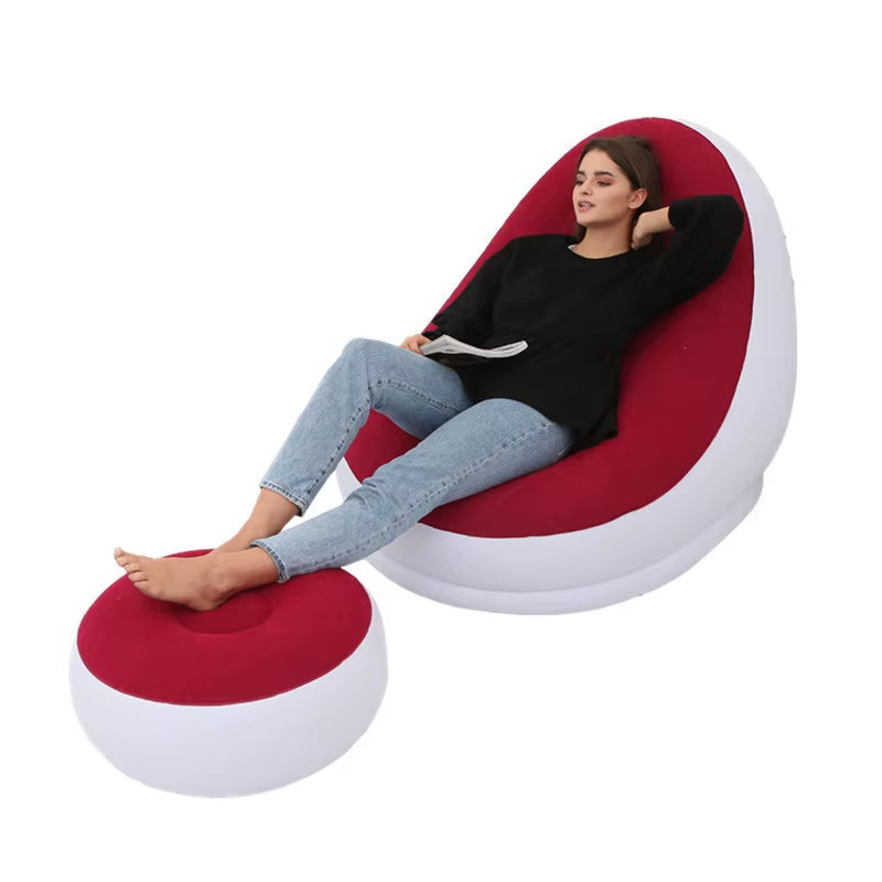 Inflatable Lounge Chair Outdoor Sofa with Footstool Plush Sofa