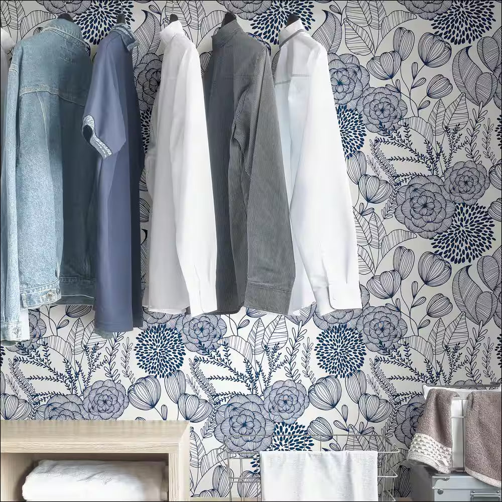 Navy Secret Garden Peel and Stick Wallpaper