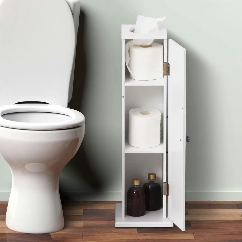 Bathroom Cabinet, Storage Cabinet,Small Toilet Paper Cabinet, Bathroom Corner Cabinet with Doors and Shelves, White