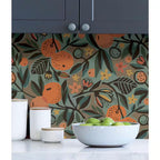 Teal Clementine Garden Vinyl Matte Peel and Stick Wallpaper Roll