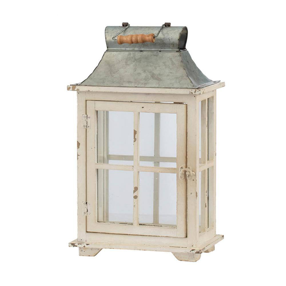 Evelyn Silver, White Enclosed Lantern Set with Handle and Drawers (2-Pack)