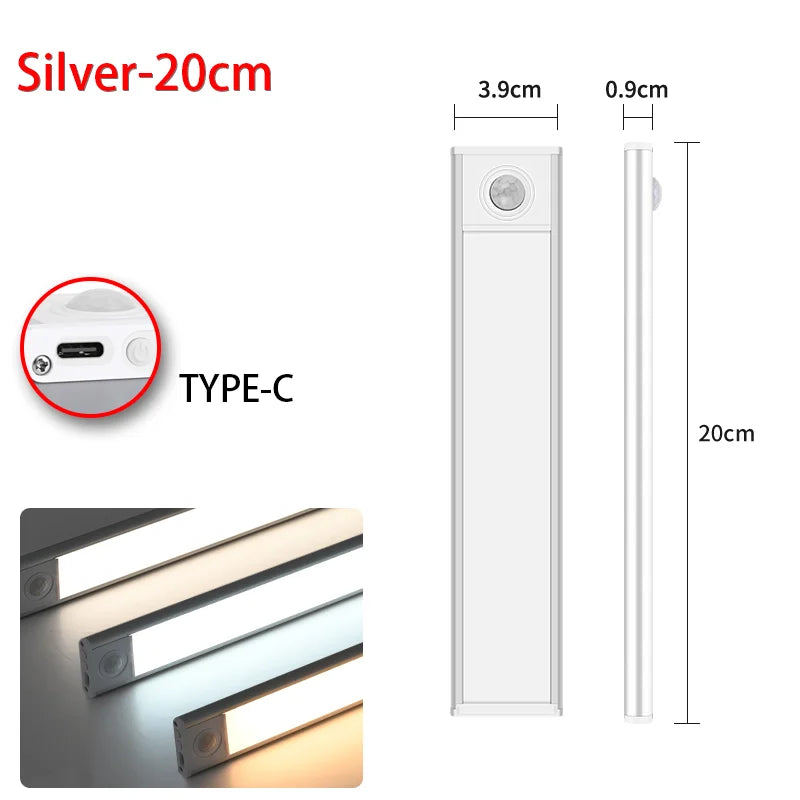 LED Night Light 20/30/40/60CM Motion Sensor Wireless USB Cabinet Night Light Wardrobe Lamp for Kitchen Cabinet Bedroom Wardrobe
