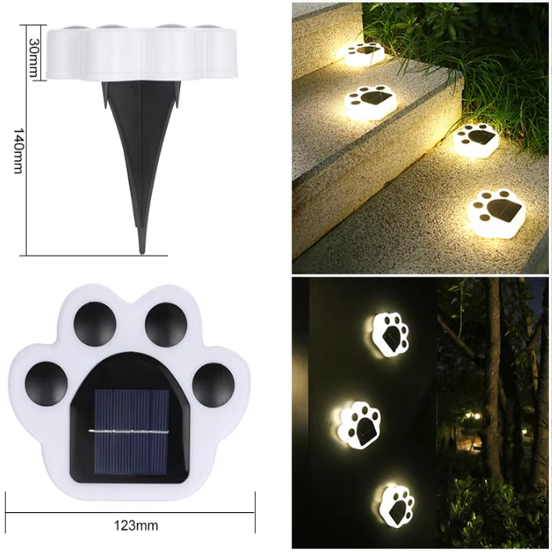 LED Solar Garden Light Outdoor Waterproof Garden Decoration Dog Cat Animal Paw Print Lights Path Lawn Lamp String Paths Light