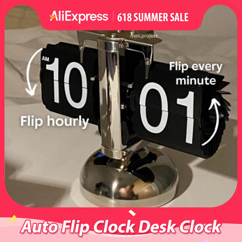 Digital down Clock Retro Minimalist Single Foot Mechanical Auto Clock Desk Clock for Home Livingroom Desk Clock