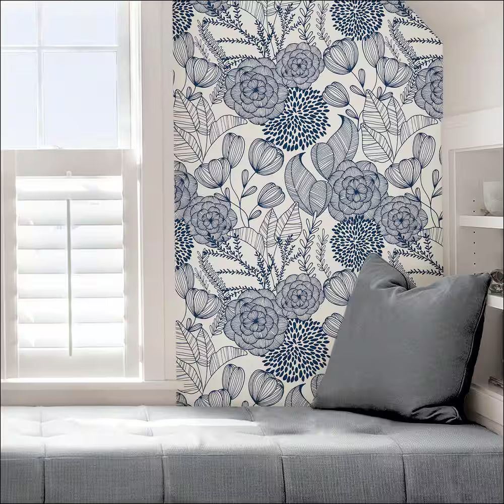 Navy Secret Garden Peel and Stick Wallpaper