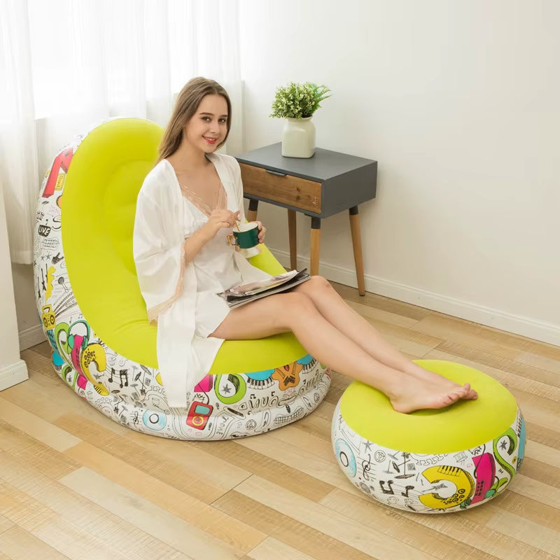Inflatable Lounge Chair Outdoor Sofa with Footstool Plush Sofa