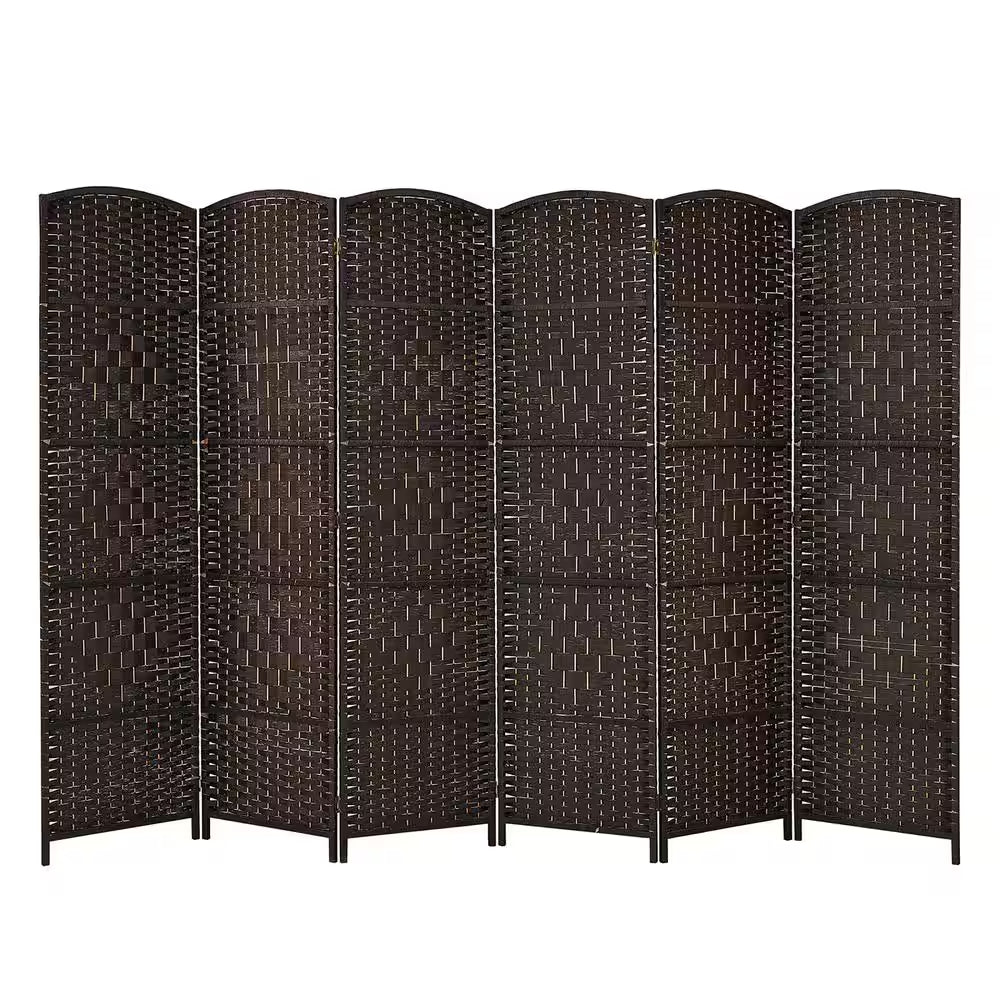 6 Ft. Brown Room Divider Weave Fiber Folding Privacy Screen (6-Panel)