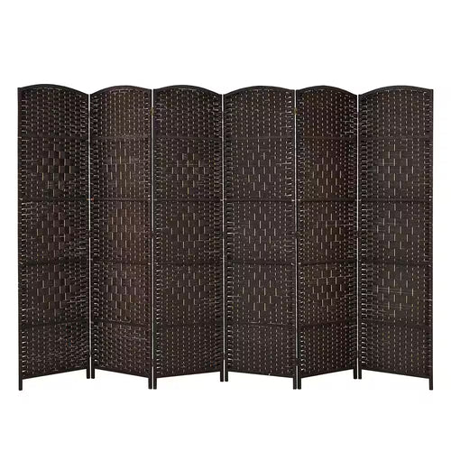 6 Ft. Brown Room Divider Weave Fiber Folding Privacy Screen (6-Panel)