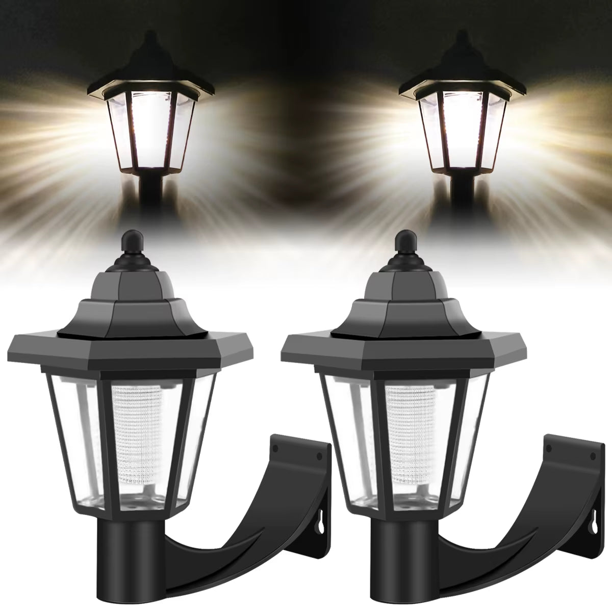 2PCS Solar LED Light Outdoor Wall Lamp Garden Light Hexagonal Solar Lantern Light Waterproof Solar Lamp Retro Garden Light Decor