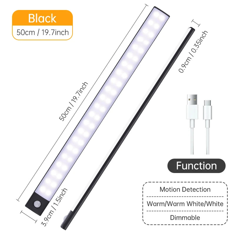 Night Light 20/30/40/60CM Motion Sensor Light Wireless USB LED Cabinet Light Wardrobe Lamp for Kitchen Cabinet Bedroom Wardrobe