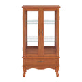 Display Cabinet, Display Case, Storage Cabinet,Lighted Glass Cabinet Glass Wine Cabinet Curio Display Cabinet with Doors and Drawer,Oak