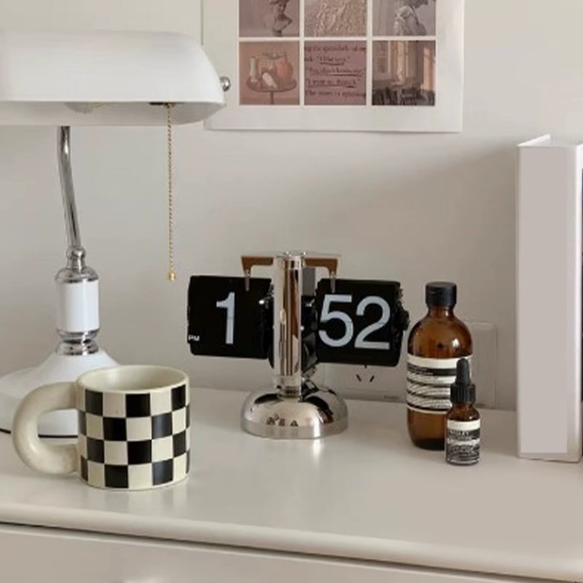 Digital down Clock Retro Minimalist Single Foot Mechanical Auto Clock Desk Clock for Home Livingroom Desk Clock