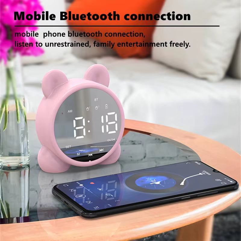 Bluetooth Mirror Table Clock Kids Alarm Clock Cute Cat Digital Alarm Clock for Kids Bedside Clock Children'S Sleep Led Clocks