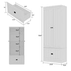 70.9 In. H X 86.8 In. W, White Wood Shoe Storage Bench, Coat Hanger & Wardrobe 3-IN-1 (Shoe Storage & Wardrobe)
