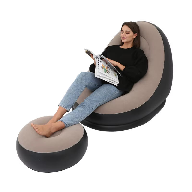 Inflatable Lounge Chair Outdoor Sofa with Footstool Plush Sofa