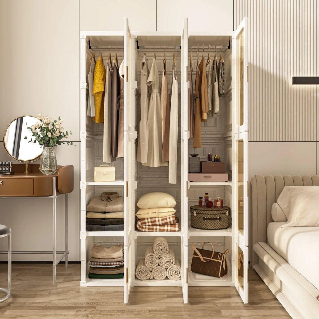 Foldable Wardrobe Closet with Hanging Rods